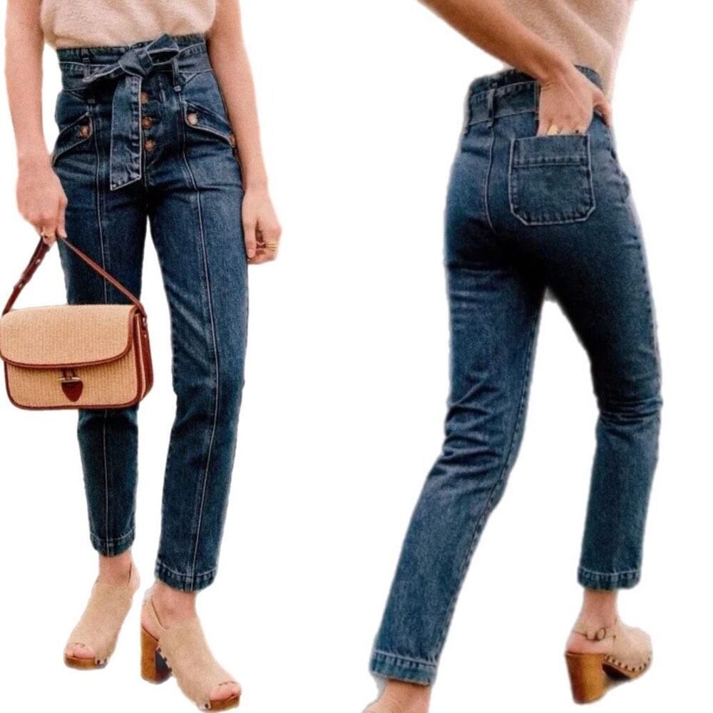 Sezane Dark Blue Straight Leg Jeans